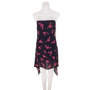 Versus Versace Strapless Floral-print Silk-crepe Mini Dress 46 US 10 Black Pink